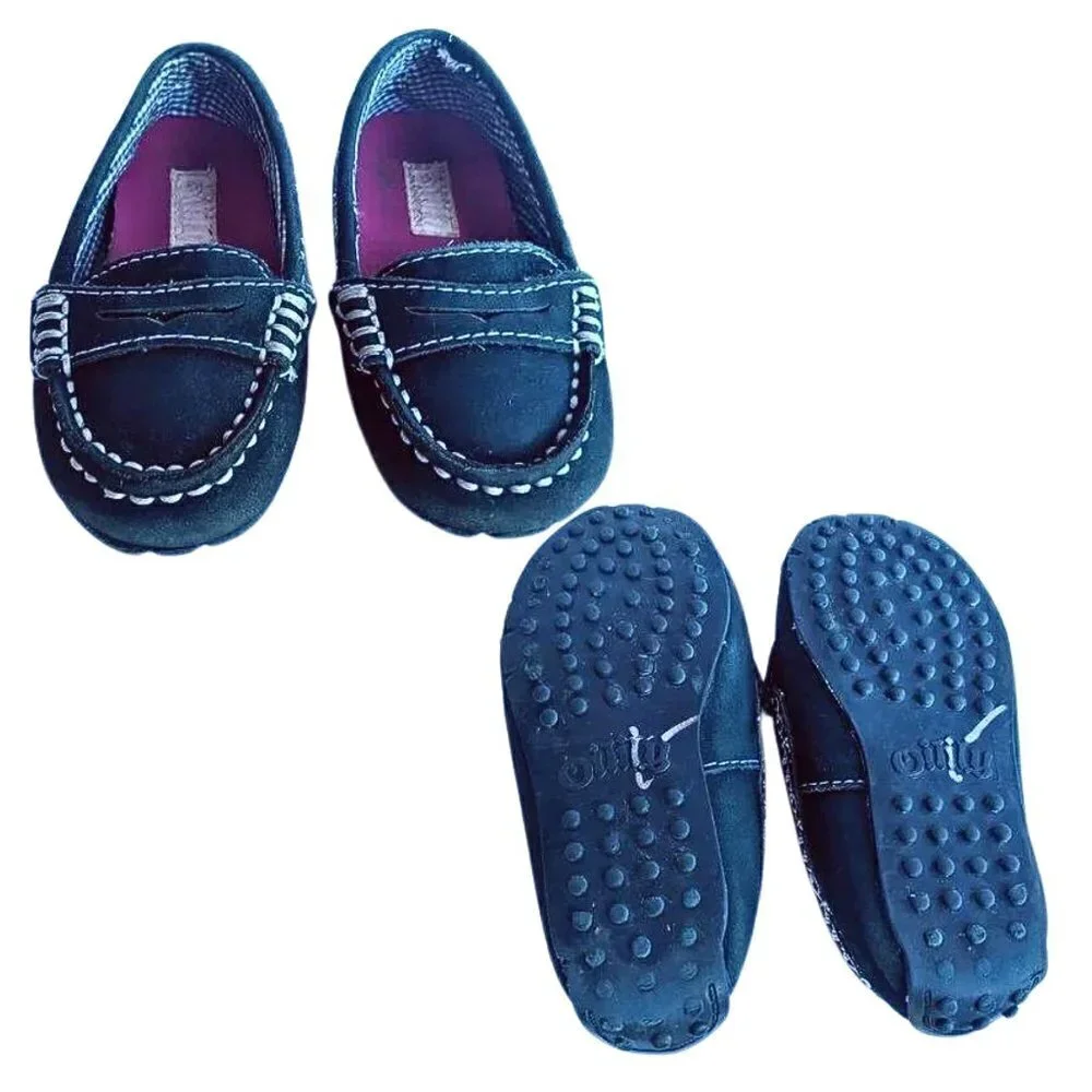 *RARE* OILILY Chrissy Kids Driving Loafers Blue w/ Pink Lining Moccasins Size 5